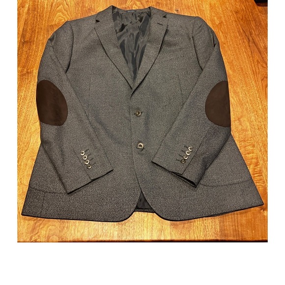 Stafford Other - Stafford Mens 48R Grey‎ Micro Pattern Blazer Sport Coat Brown Elbow Patches